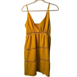 Boutique Babydoll Mini Dress Yellow Eyelet Lace Boho Coverup Top Womens Medium